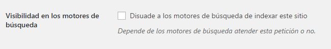 Captura de ajustes de wordpress para configuración de visibilidad