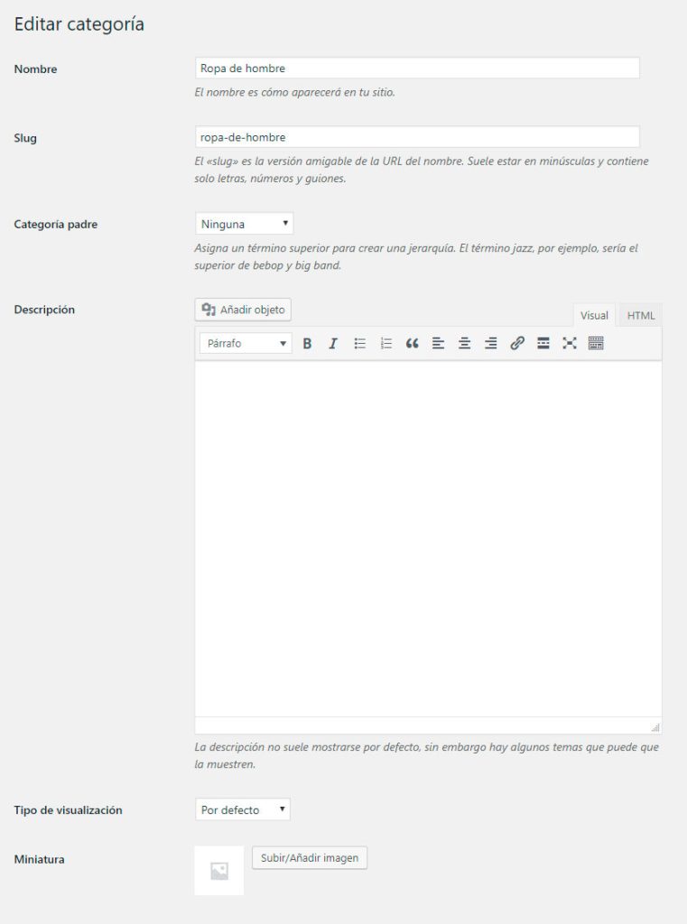 categoria para mejorar el SEO de Woocommerce
